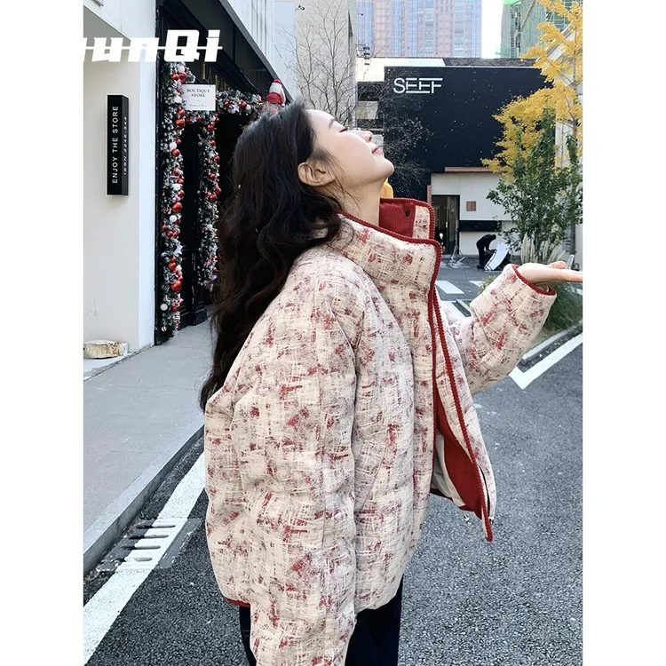 淳启红色小香风羽绒服女冬季高级感减龄漂亮洋气短外套流行百搭潮
