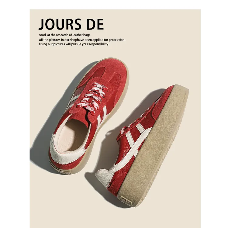 Jours De羊皮版~红色内增高德训鞋女2025年新款厚底运动阿甘板鞋