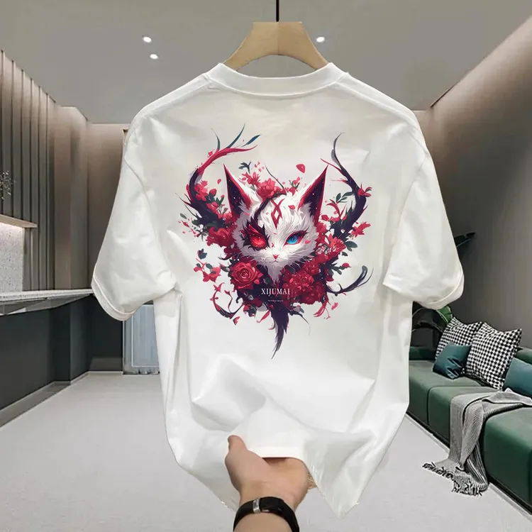 美式痞帅重磅纯棉T恤-狐狸男女潮牌百搭半袖宽松圆领个性情侣短袖