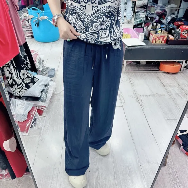 高级无感超舒适棉麻松紧腰2色休闲裤6273欧美