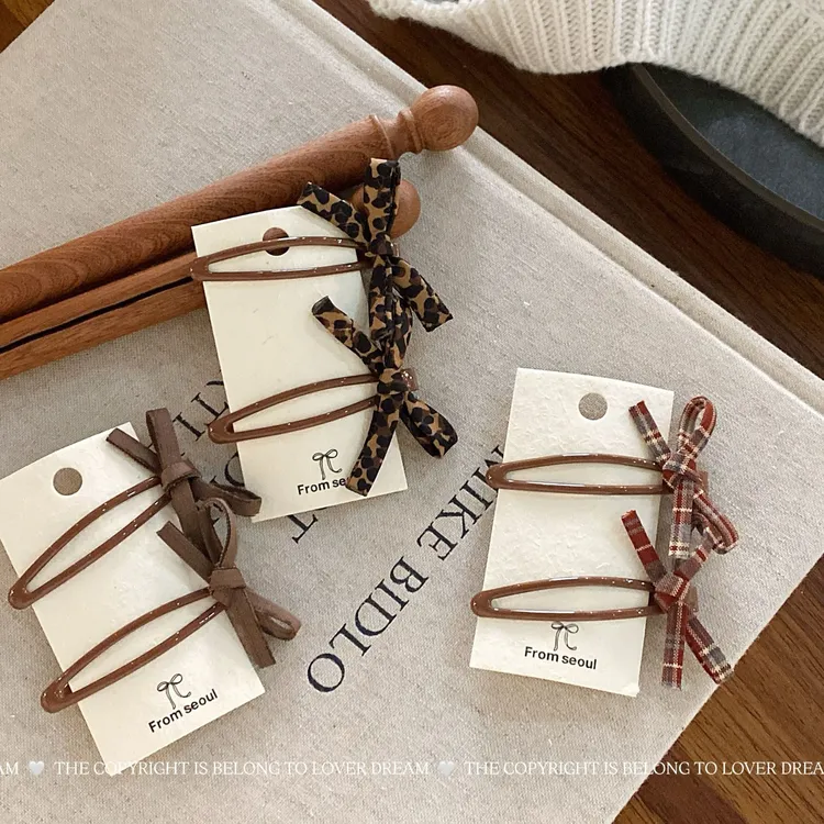 2只装韩国新款豹纹蝴蝶结bb夹发夹 时尚可爱刘海夹侧边夹儿童发饰