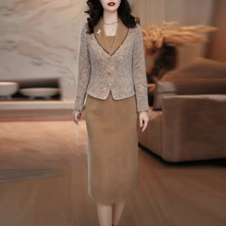 雪花绒气质加厚保暖打底裙2025冬季新款高级感假两件内搭连衣裙子