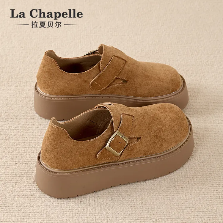 拉夏贝尔厚底勃肯鞋女2025冬季新款小个子增高百搭休闲软底乐福鞋