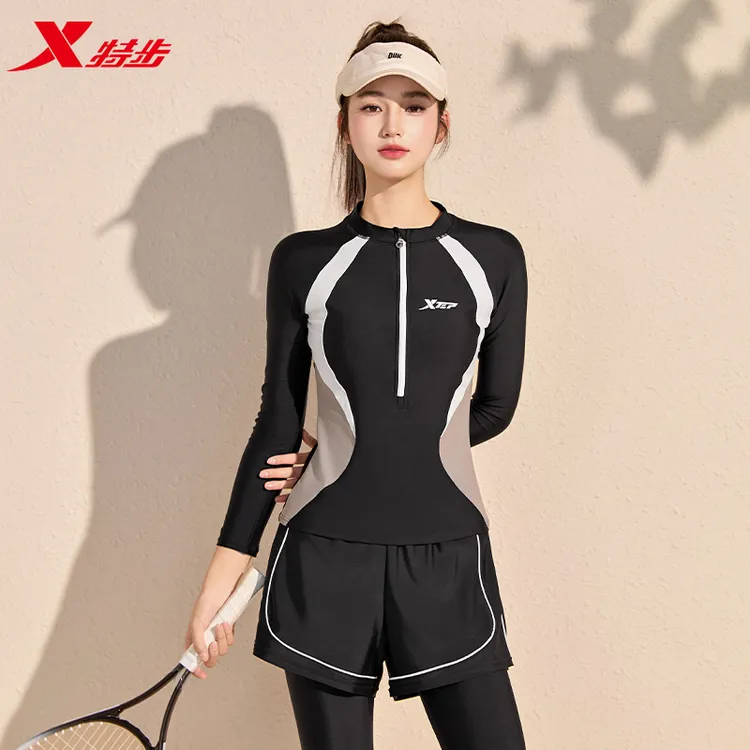 特步女士分体泳衣新款2025爆款防晒泳装长袖大码海边冲浪套装温泉