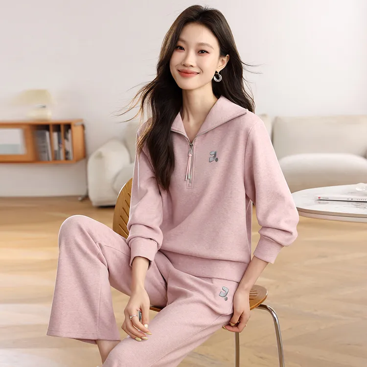高档品牌时尚运动套装女秋季新款气质中年女士秋装翻领卫衣两件套