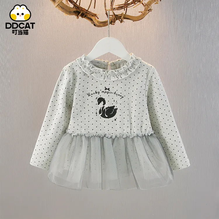 叮当猫女童春秋季打底衫中小童洋气上衣女宝宝卡通圆点儿童衣服潮