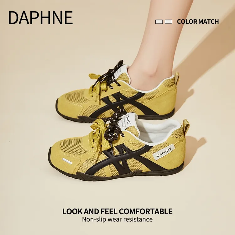 达芙妮网面透气德训鞋女25年秋季新款双鞋带设计感舒适百搭休闲鞋
