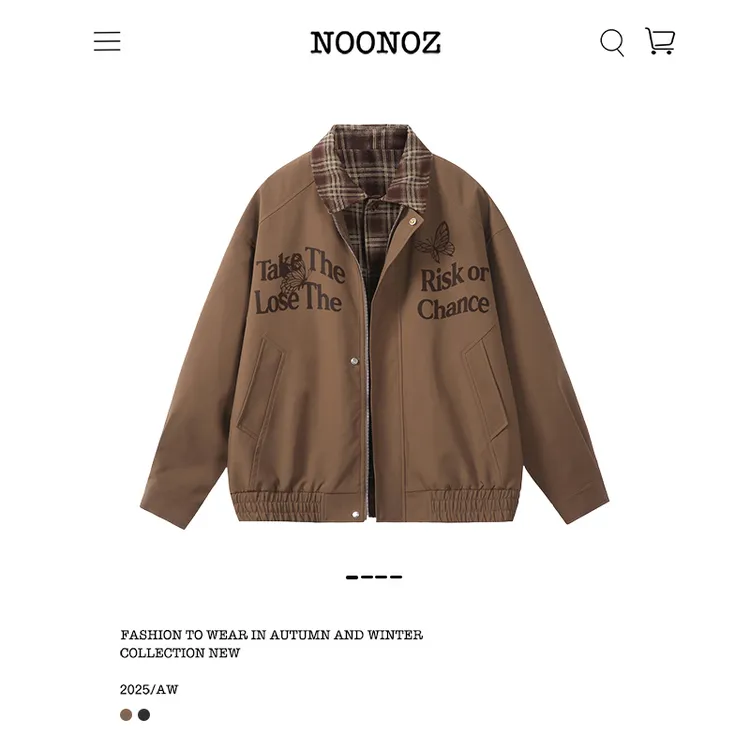 NOONOZ美拉德格纹拼接字母假两件外套男中性风美式潮牌棒球服夹克
