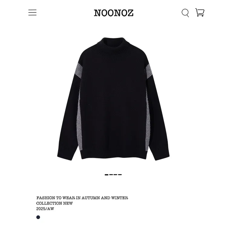 NOONOZ潮牌秋冬灰条拼接高领毛衣男美式中性风慵懒宽松保暖针织衫