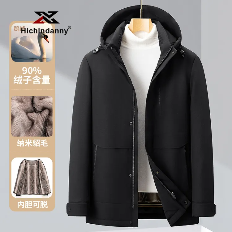 HICHIN鹅绒羽绒服男士冬季新款派克服可脱卸貂毛内胆商务休闲外套
