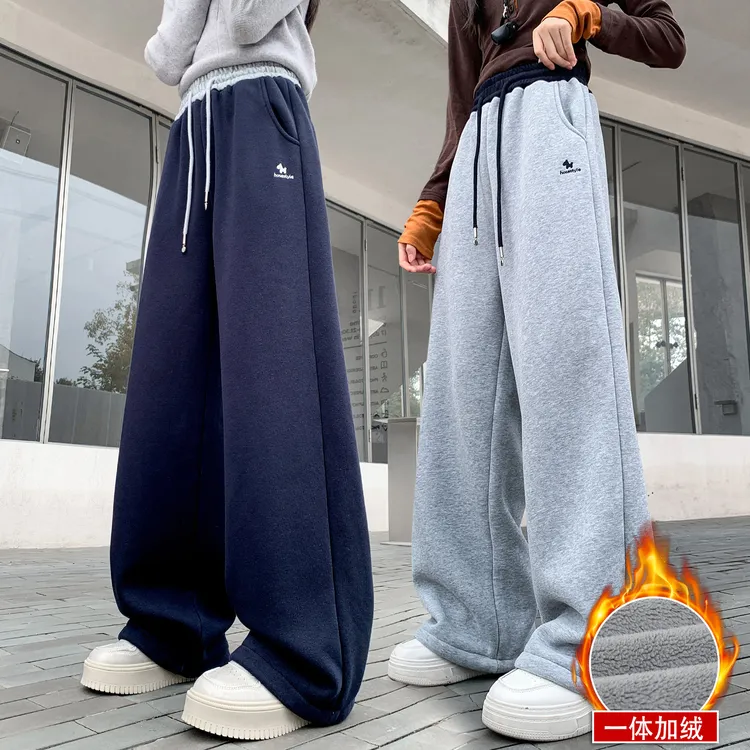 女童加绒裤子秋冬大童冬季运动卫裤2025新款儿童一体绒休闲长裤潮