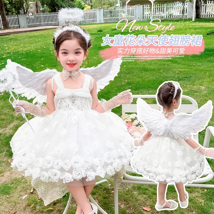 女童公主裙夏季超先花朵翅膀潮款礼服裙2025新款女孩高端洛丽塔裙