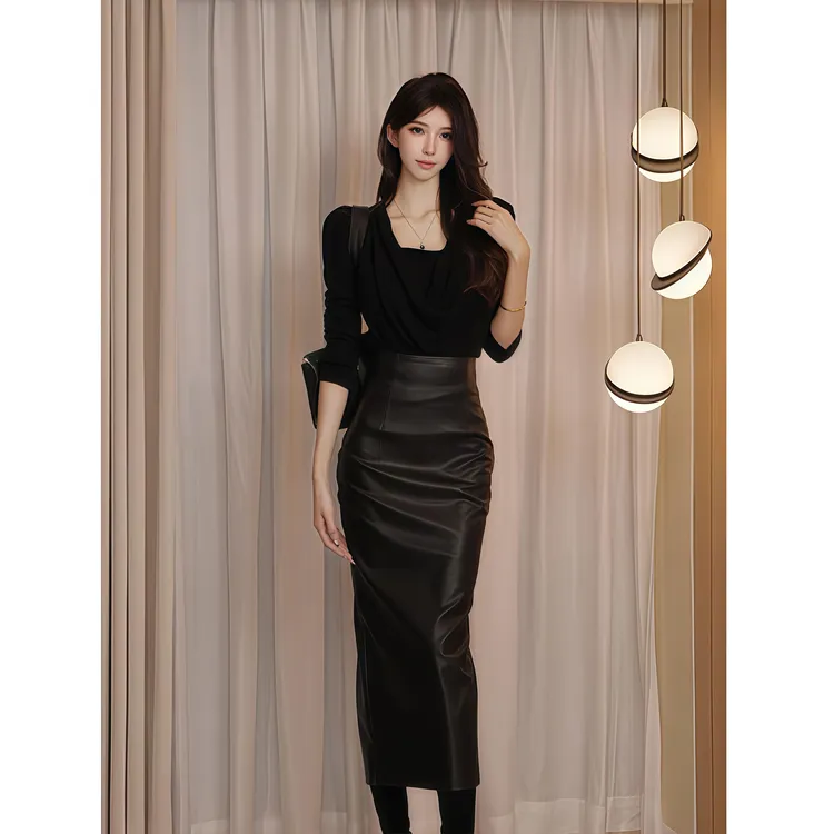 韩系慵懒风气质堆堆领长袖针织衫女秋冬新款修身显瘦休闲百搭上衣