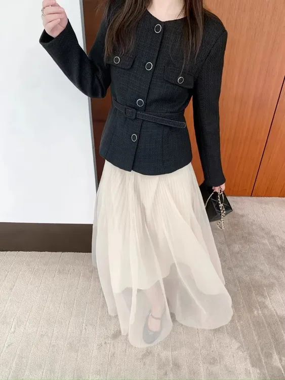 小香风财阀千金名媛贵气感套装收腰外套女装秋季压褶半身裙两件套
