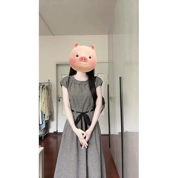 法式复古黑色格纹短袖连衣裙设计感小众不撞款气质收腰a字长裙夏