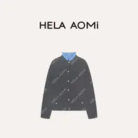 HELA AOMI “叠影开衫”绵羊毛100%拼接圆领长袖针织衫CY5DM34554