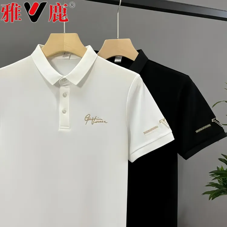 V/雅鹿男士短袖POLO衫夏季新款韩版潮流修身T恤休闲翻领刺绣上衣 