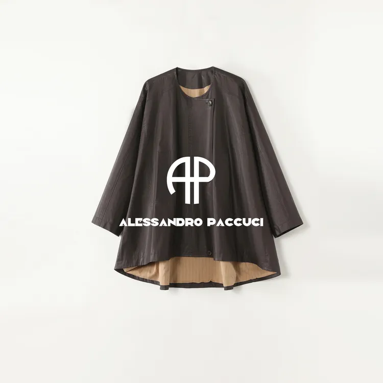 AP洛哥53021FY【牧野之秋】棉质仿皮圆领前短后长时尚百搭风衣外套