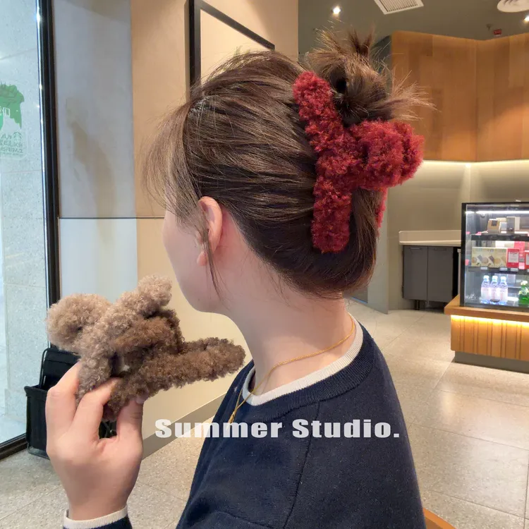 经典基础！法式慵懒风毛绒绒抓夹轻便简约百搭盘发夹子鲨鱼夹发抓