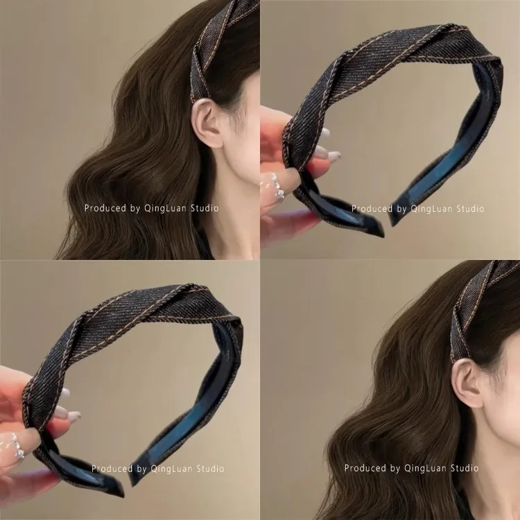 复古牛仔~时尚麻花辫扭结发箍女2025新款百搭气质黑头箍酷飒盘发