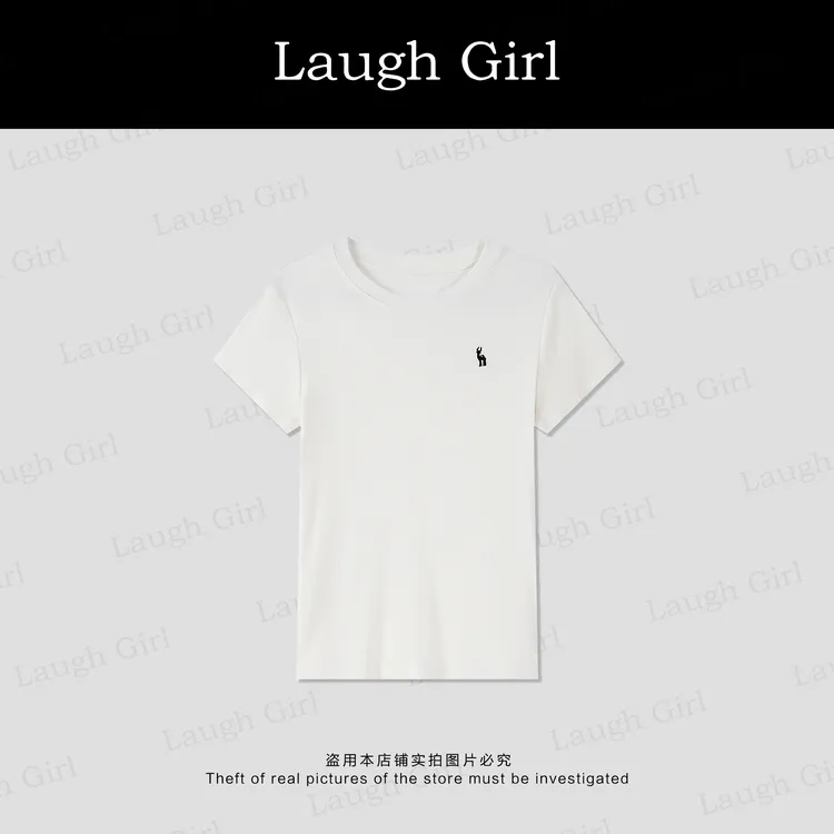  楚楚君 Laugh girl【动感少女】圆领小鹿刺绣简约短袖T恤 TL53119J