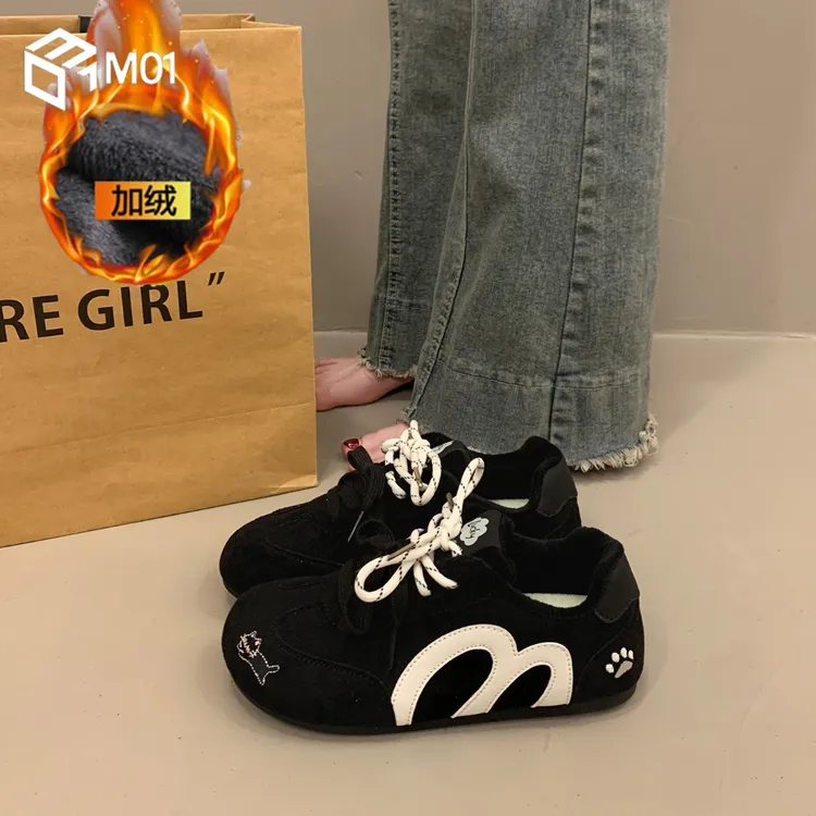 M01爆款百搭小众厚底板鞋女秋冬季加绒德训鞋新款运动休闲阿甘鞋