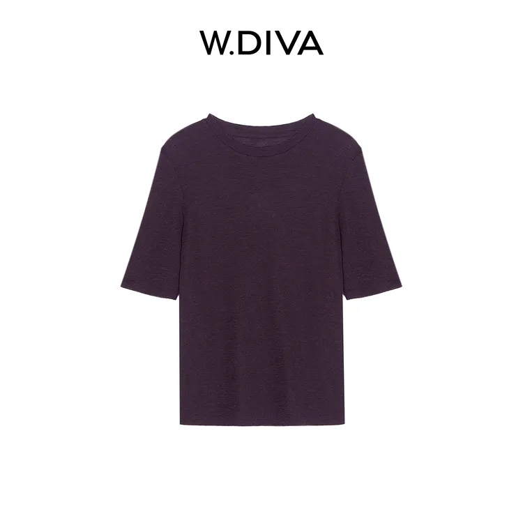 W.Diva【基础玩家】100绵羊毛显瘦百搭圆领中袖T恤慵懒风53T182436