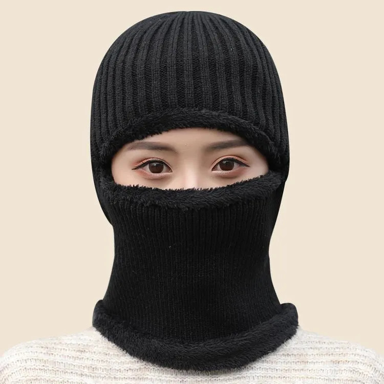 帽子男女冬季加绒加厚保暖围脖一体帽骑车防风防寒户外针织护耳帽