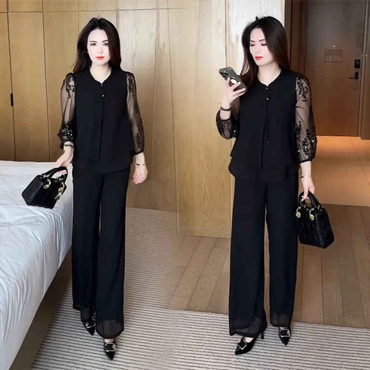 春季新款新中式盘扣穿搭洋气时尚气质休闲减龄套装显瘦春秋女神范