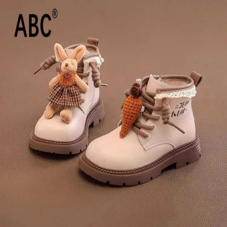 ABC女童马丁靴2025新款儿童靴子软底女宝宝公主皮靴二棉加绒短靴