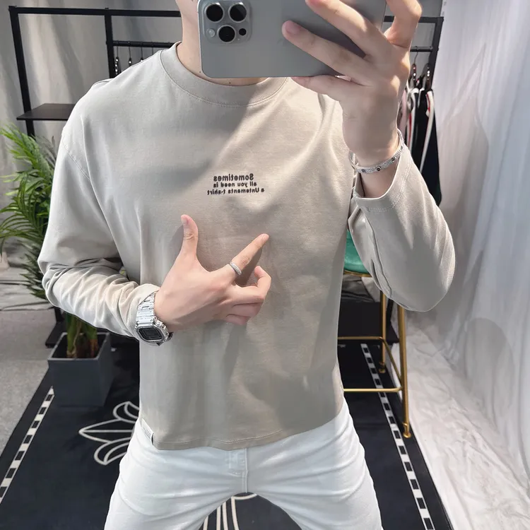 欧洲站男士长袖t恤2025秋季新款宽松圆领上衣男设计感小众打底衫