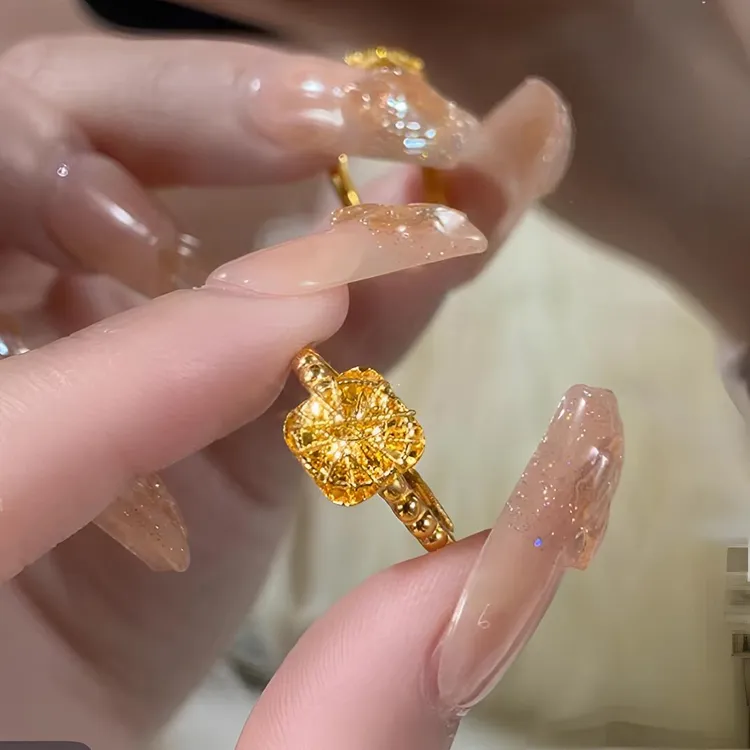 铜合金戒指 网红同款不掉色拉丝小方糖精致洋气 开口可调节A3