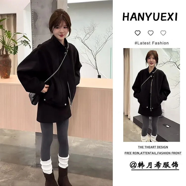 秋季时尚一整套女装2025新款宽松夹克外套百搭短裙鲨鱼裤三件套潮