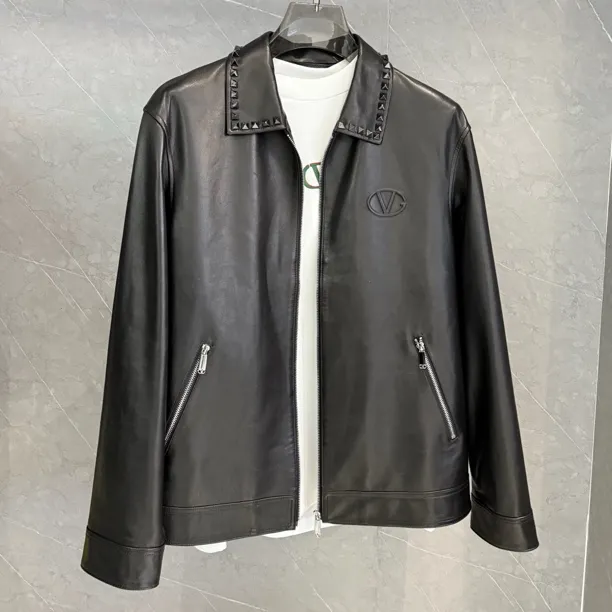 男款时尚绵羊皮铆钉皮衣休闲潮流