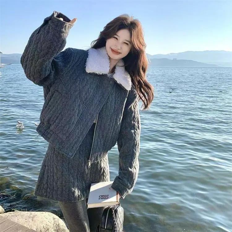 冬季新款韩系休闲风羽绒外套+半身裙套装女高级感穿搭