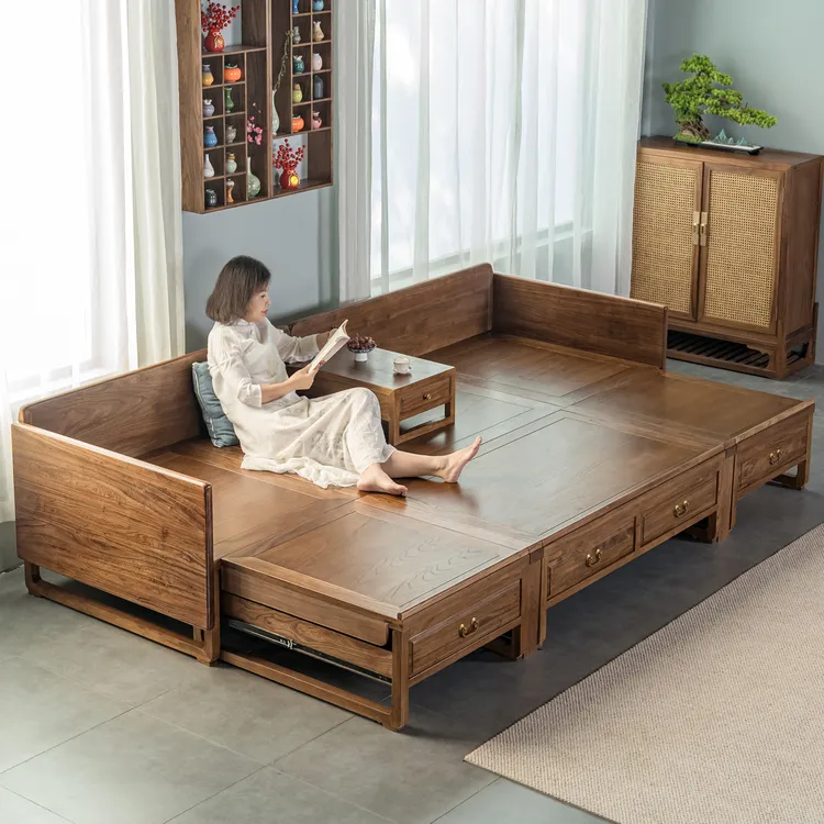 罗汉床榻新中式实木沙发两用推拉可伸缩贵妃榻大小户型客厅榻榻米