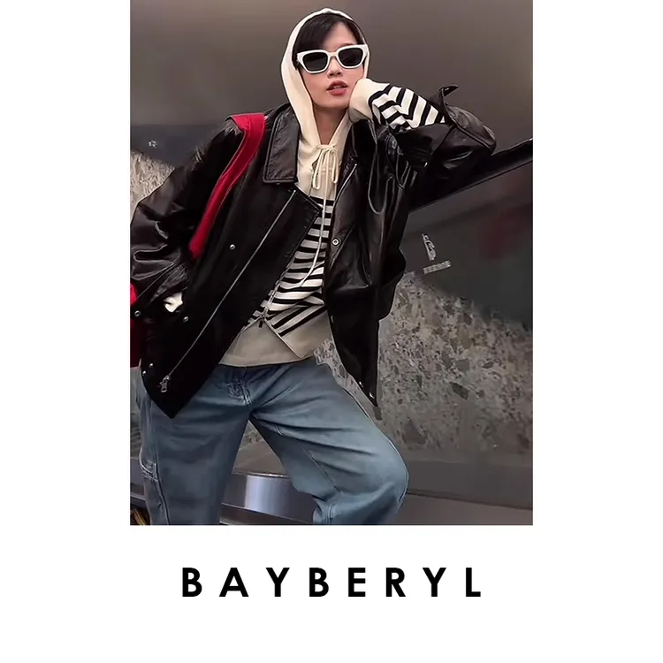 BAYBERYL老贝拉夫帽衫*拼色条纹落肩袖25春针织衫ZZS4L2508