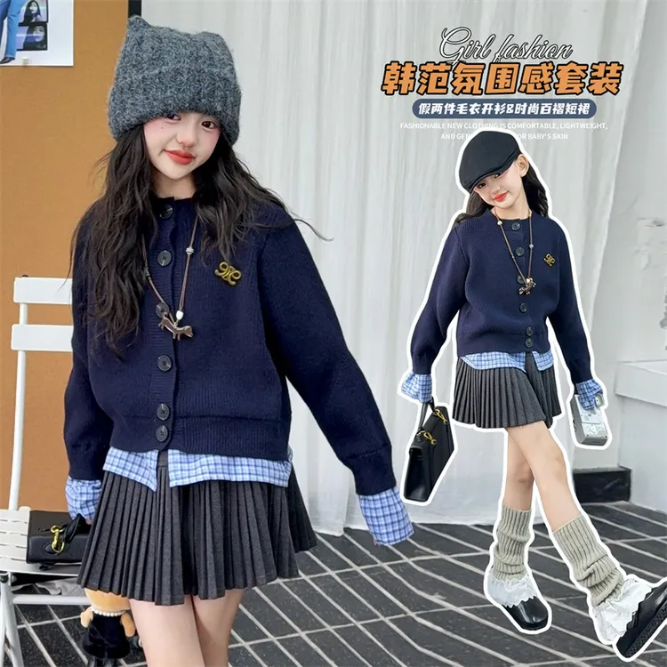 女童毛衣针织衫秋装开衫2025新款6-12岁女孩时髦韩系上衣学院风潮
