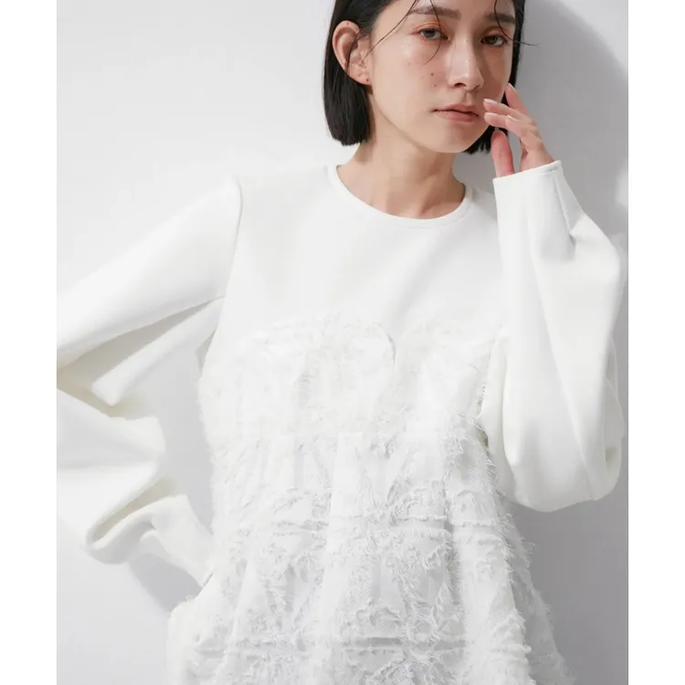 【MonTendre】 A 秋冬上新 简约休闲时尚提花拼接设计感上衣