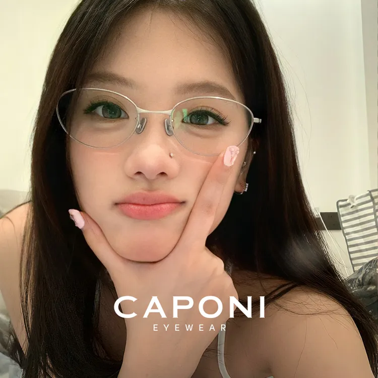 CAPONI老钱风猫眼框超轻金属钛架女可配度数眼镜框素颜防蓝光Fade