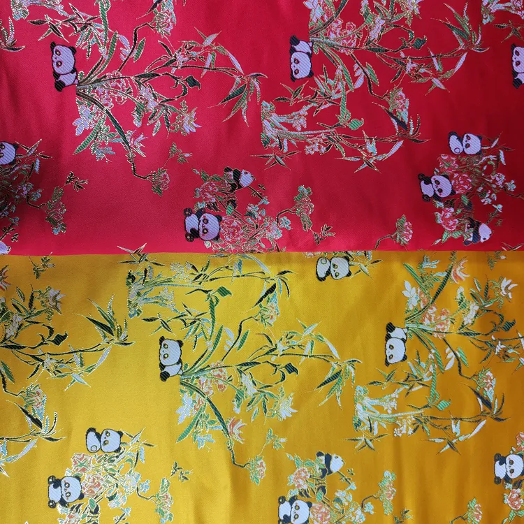 熊猫图案新中式织锦缎提花布料加厚加密汉服专用面料，手工diy布头