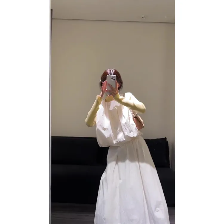 韩系花苞薄棉服套装女2025秋冬款韩版简约棉马甲+花苞裙三件套