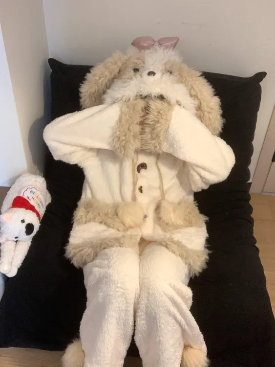 【潦草小狗】韩系甜美卡通兔子加绒加厚睡衣女秋冬款保暖套装家居服