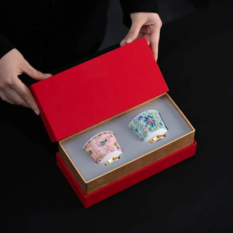 羊脂玉中式珐琅彩主人杯家用高档陶瓷功夫茶杯高颜值喝茶杯伴手礼