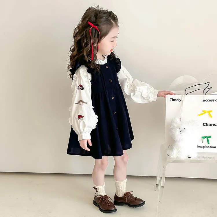 女童春秋裙子套装春装2025新款儿童洋气春季连衣裙宝宝丸子两件D