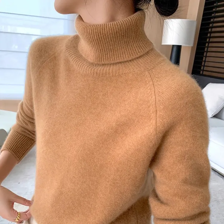 鄂尔多斯市高级感纯色羊绒衫女士双股加厚高领宽松毛衣内搭打底衫