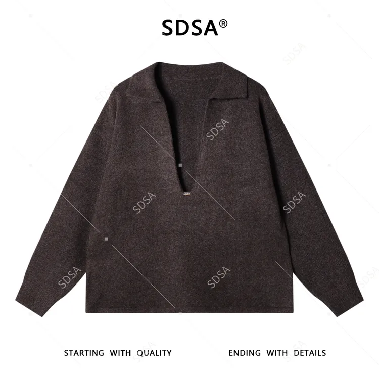 SDSA男士秋冬新款痞帅男装时尚深V翻领针织衫轻奢慵懒风百搭毛衣