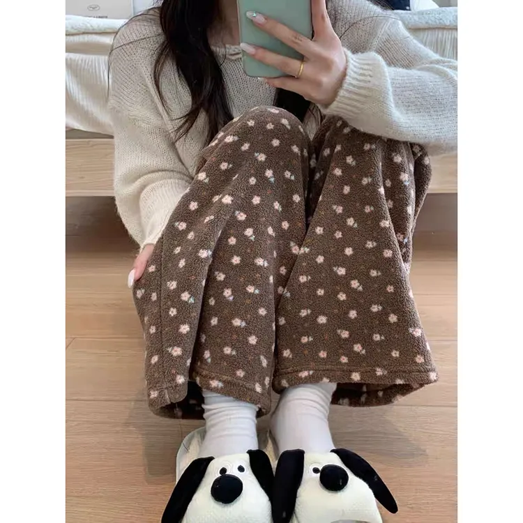 （衣兮复古可爱碎花毛绒裤）秋冬韩系加厚保暖休闲百搭可外穿遛弯裤