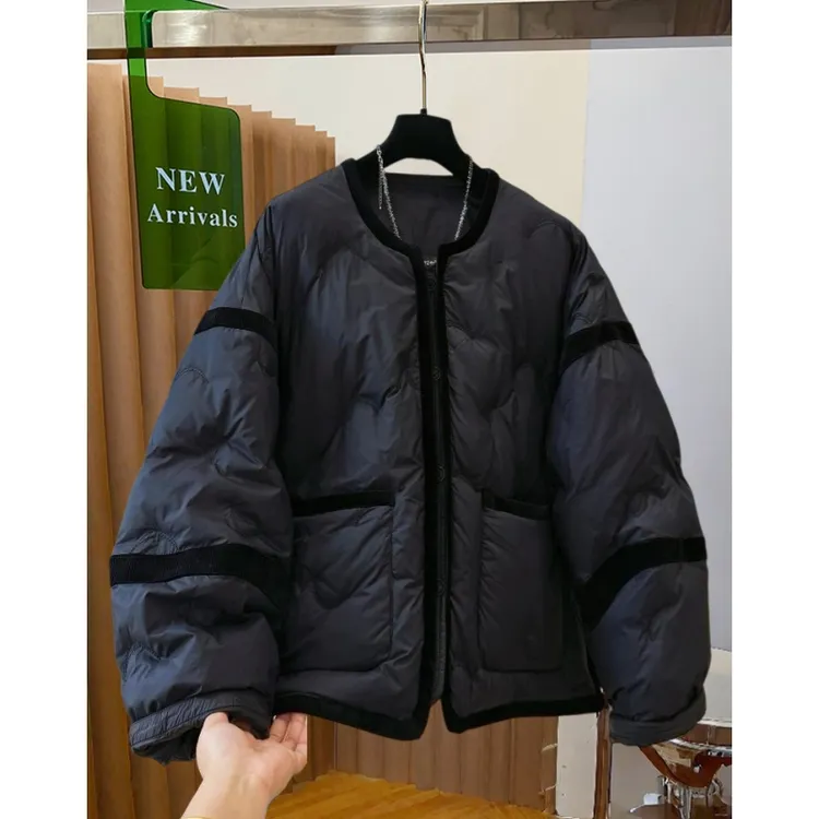 高级感洋气独特超好看的圆领棉服女冬季韩系宽松休闲面包服外套