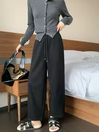 3559#韩系高级感肌理绒呢休闲裤